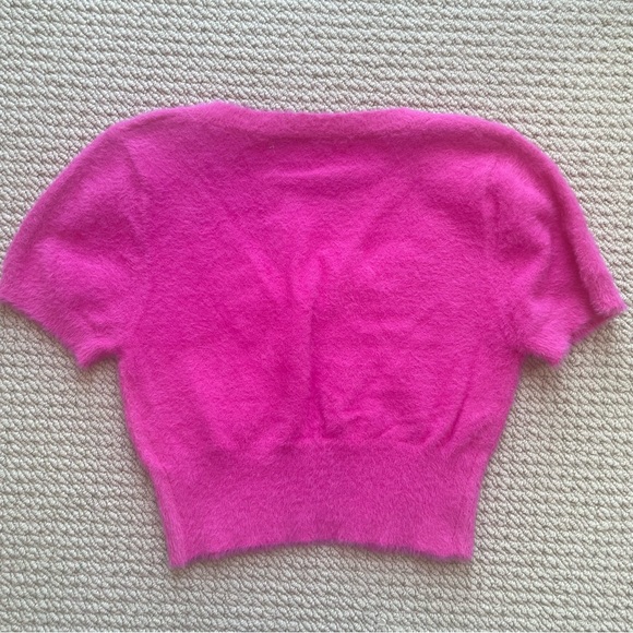 Shein Fuzzy Pink Cropped Cardigan with Diamond Bow Size S - Picture 5 of 10